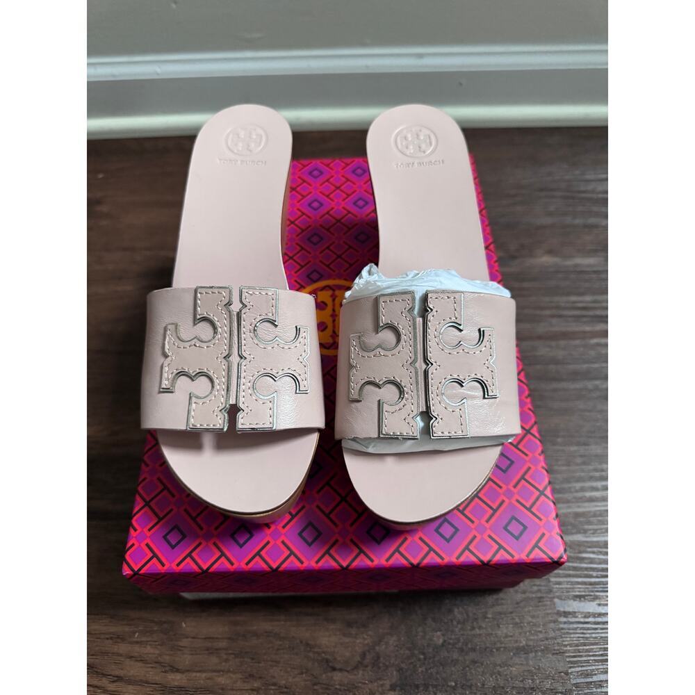 Tory Burch Pastel Pink Leather Upper/Lining and Wood Bottom Platforms - Picture 4 of 7